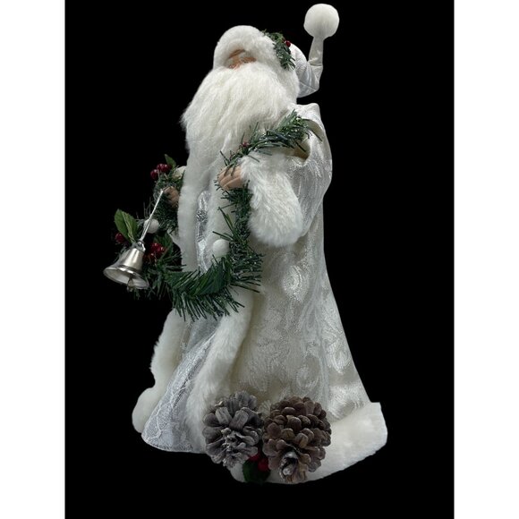 VTG White & Silver Robe Santa Claus Tree Topper Pine Cones Silver Bell  Garland - Picture 2 of 13
